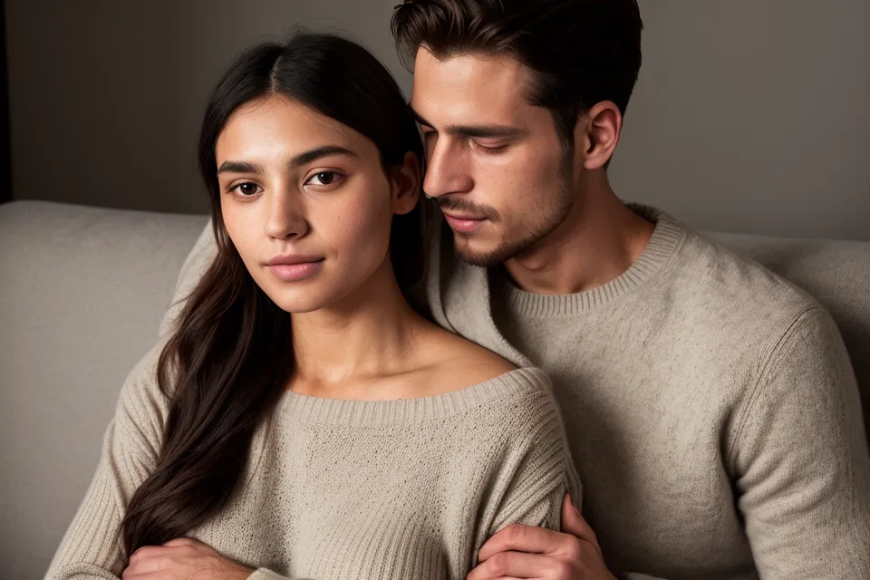 Un bras posé avec tendresse sur une épaule relaxée sur un canapé confortable